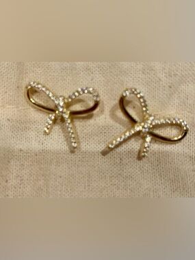 Crystal Bow Knot Stud Earrings in Gold Tone